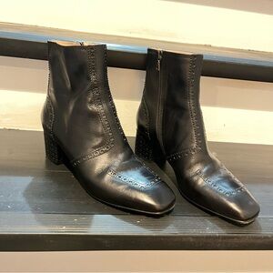 Dries Van Noten Black Leather Brogue Boots| Luxury Heeled Boots